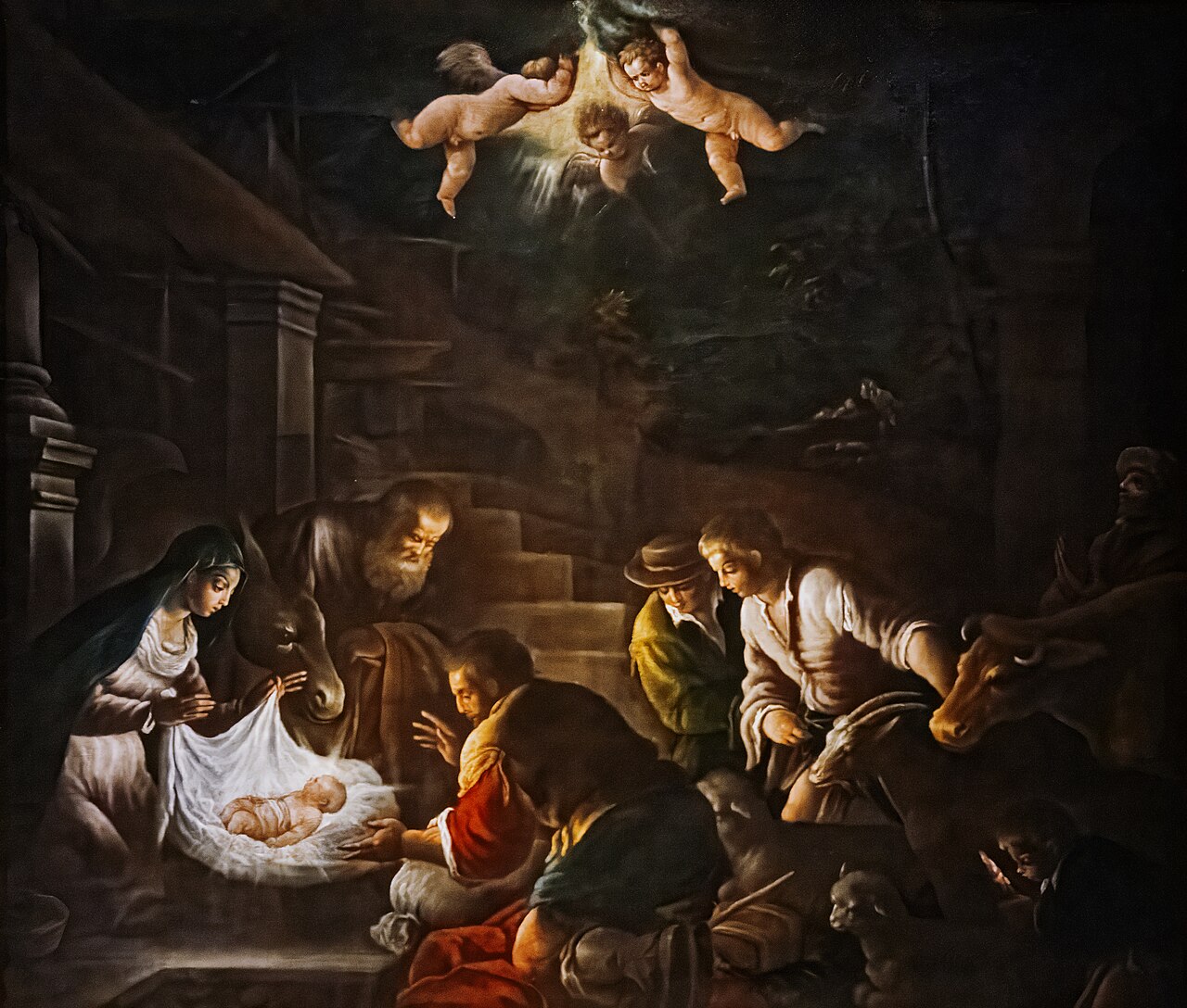 Adoration of the shepherds. by Leandro Bassano