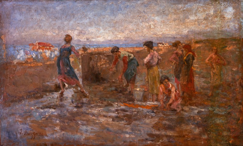 Women at the Fountain in Sottomarina di Chioggia by Leonardo Bazzaro