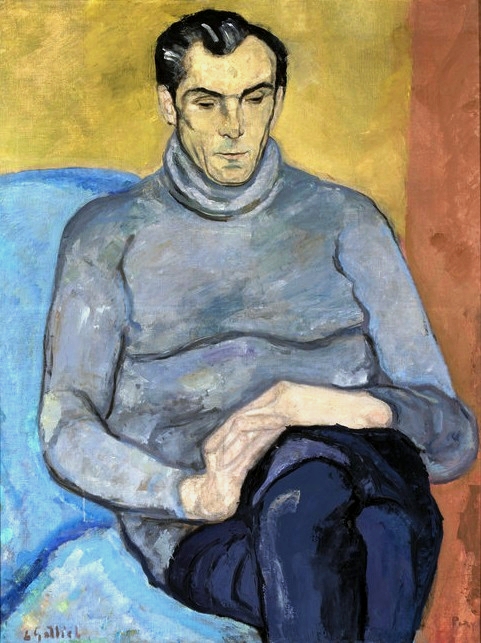 A man in a gray sweater. by Leopold Gottlieb