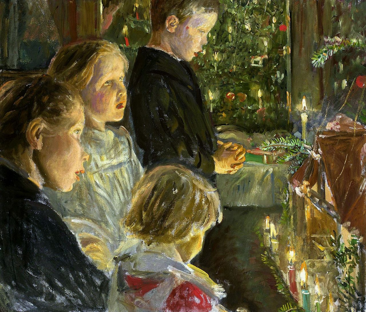 Children by the Christmas tree. by Leopold Graf von Kalckreuth