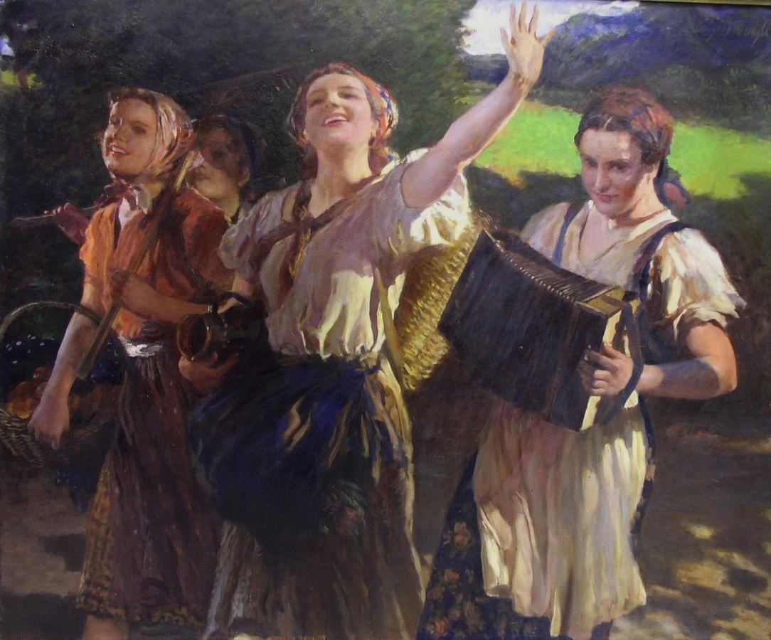 Working maidens returning from the field by Leopold Schmutzler
