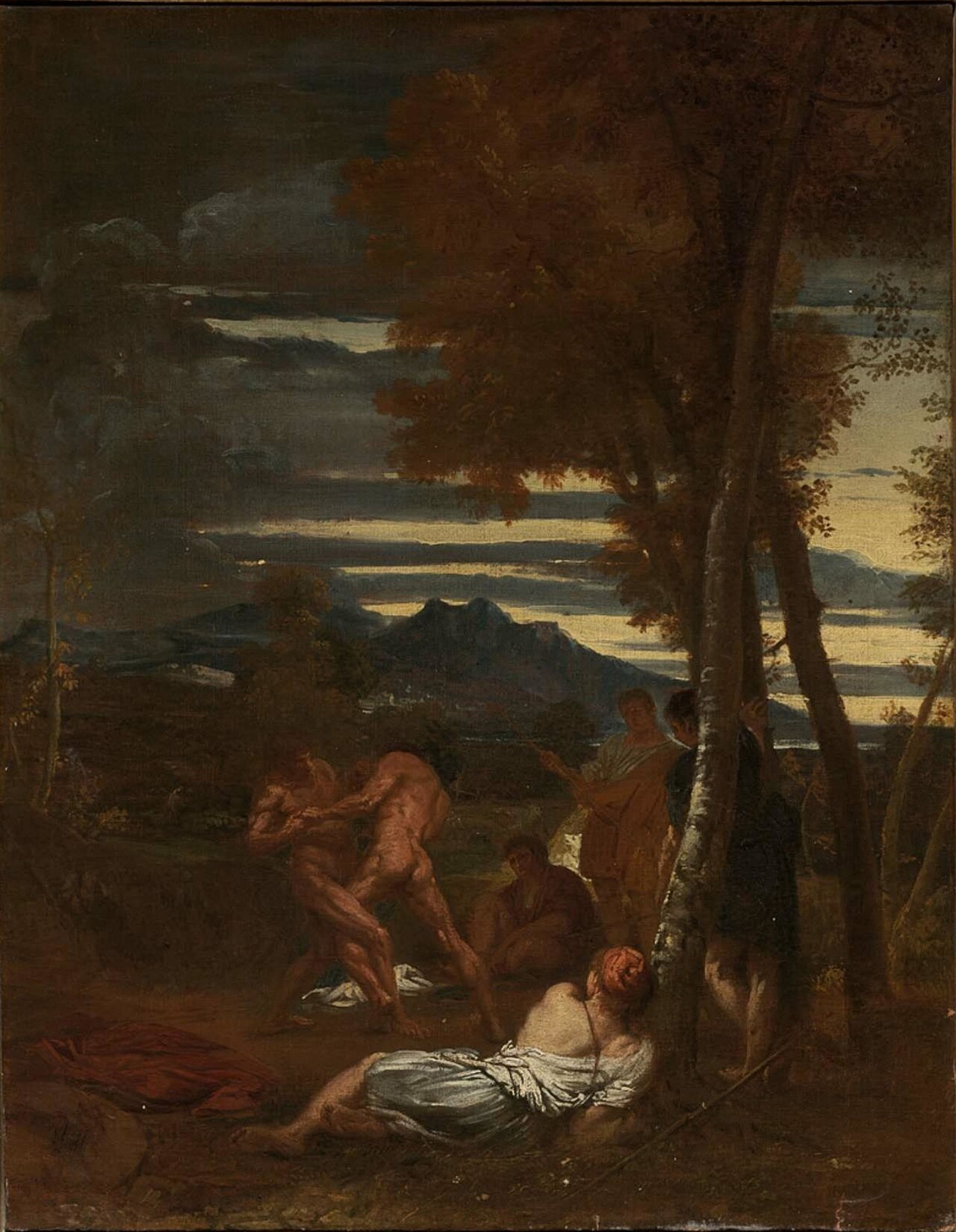 Wrestlers in a Landscape by Livio Mehus