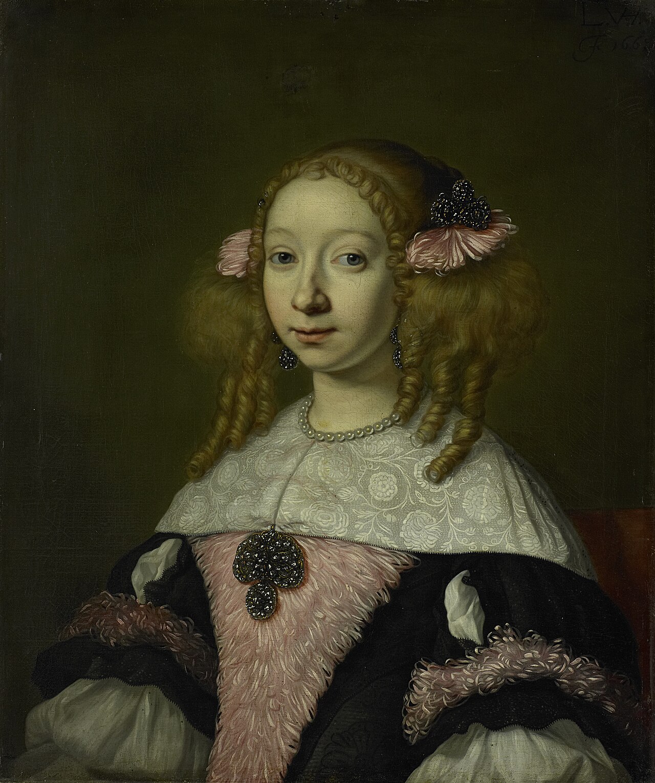 Adriana Jacobusdr Hinlopen (born 1646), wife of Johannes Wijbrants by Lodewijk van der Helst