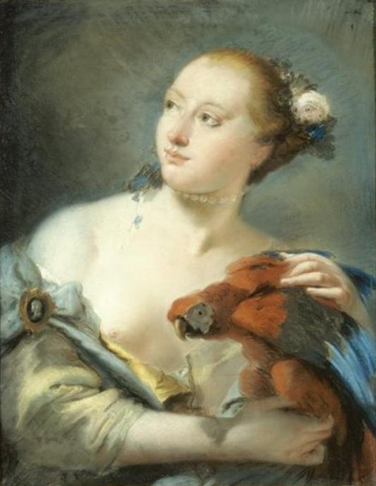 Young Woman with a Parrot by Lorenzo Baldissera Tiepolo