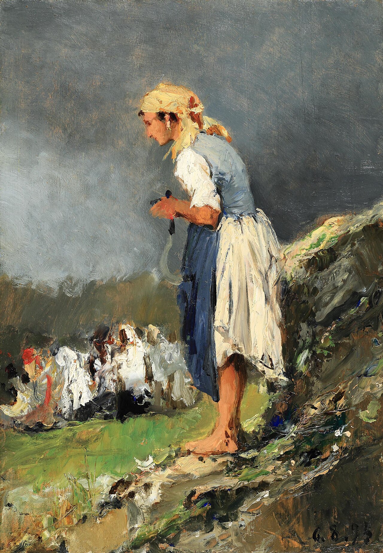 Young peasant girl with sickle by Lorenzo Delleani
