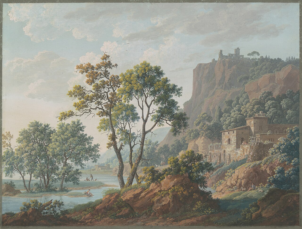 River Landscape with Castles and Fishermen by Louis Albert Guislain Bacler d'Albe