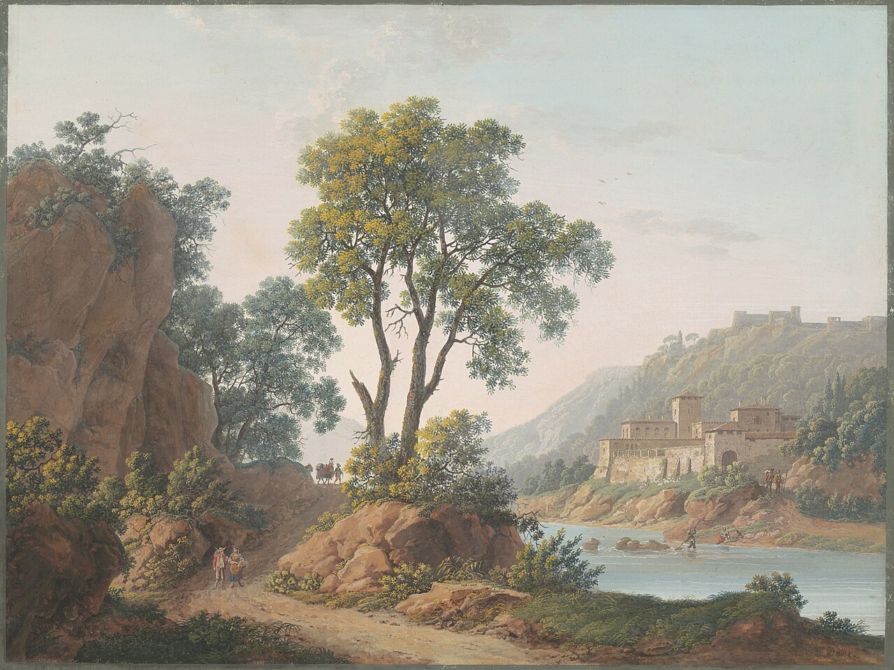 River Landscape with Castles and Travelers by Louis Albert Guislain Bacler d'Albe