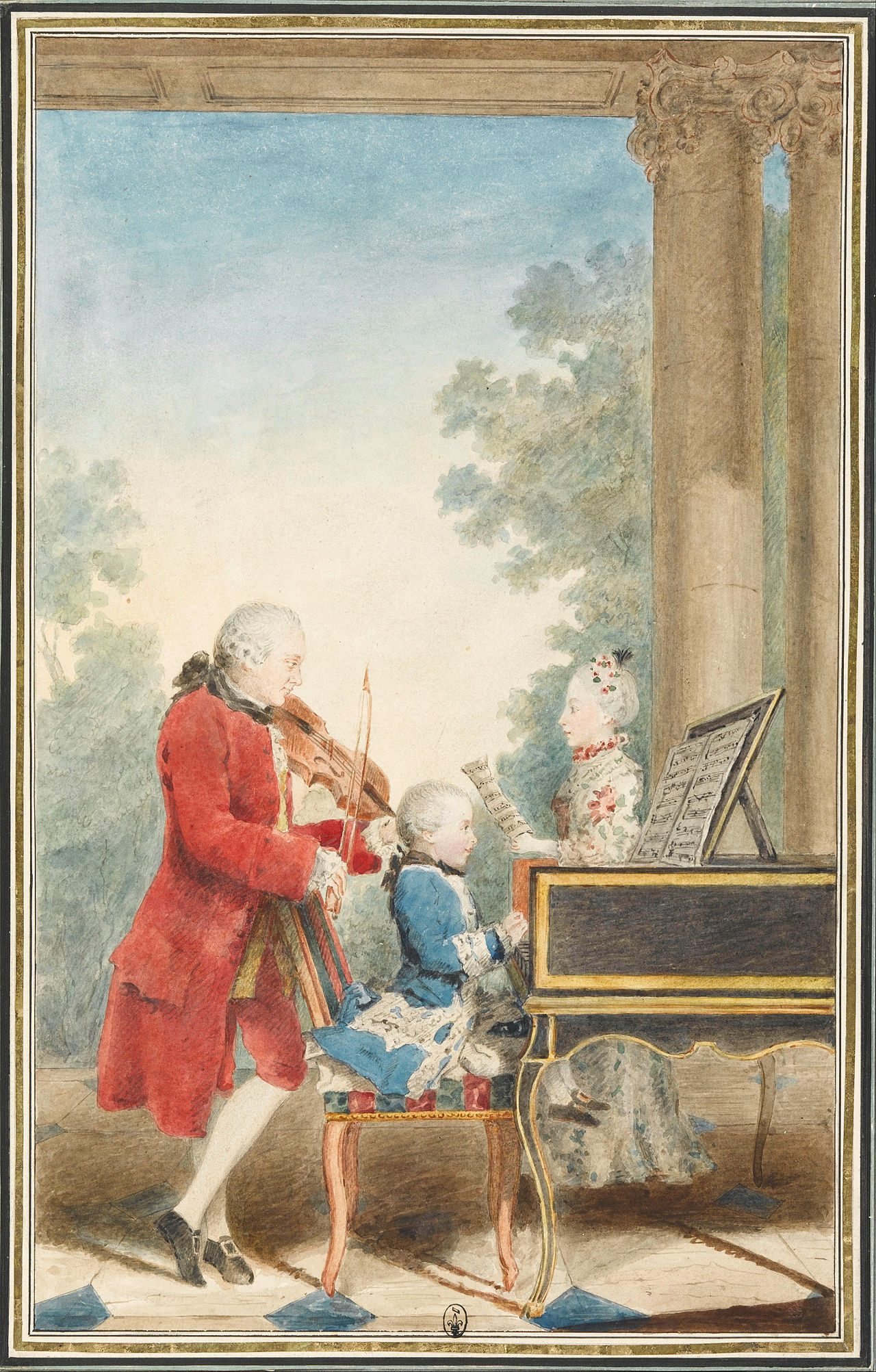 Leopold Mozart and his two children, Wolfgang Amadeus and Marie Anne by Louis Carrogis Carmontelle