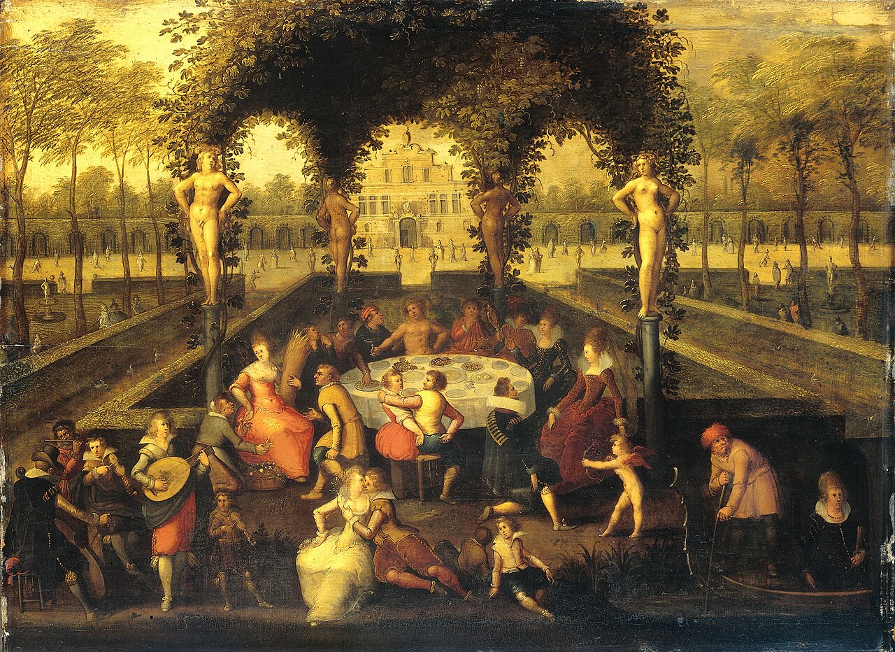 Venus, Bacchus and Ceres with Mortals in a Garden of Love by Louis de Caullery