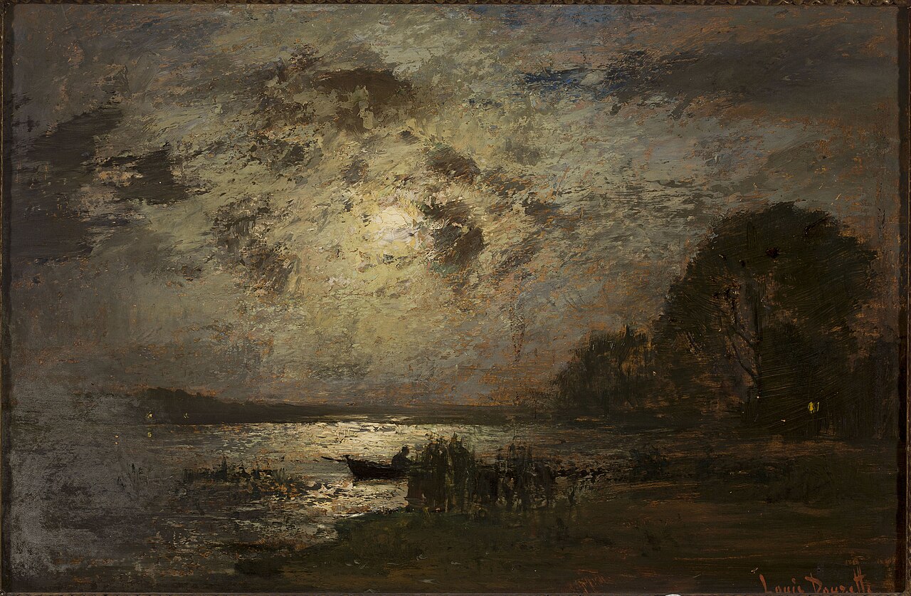 Moonlit landscape by Louis Douzette
