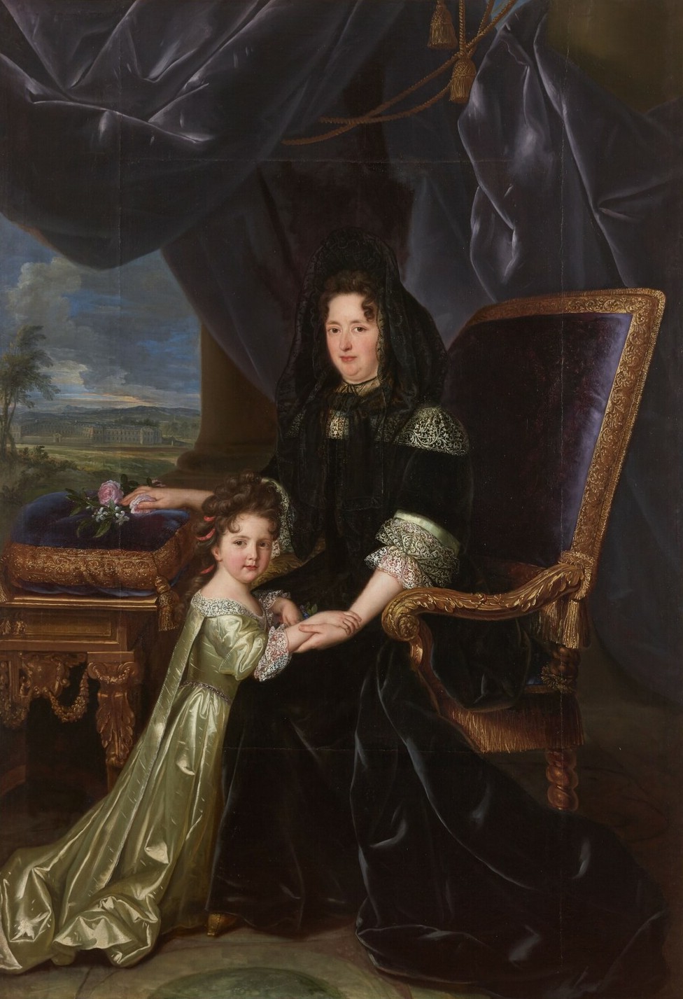 Françoise Charlotte d'Aubigné with her aunt Madame de Maintenon. by Louis Ferdinand Elle the Younger