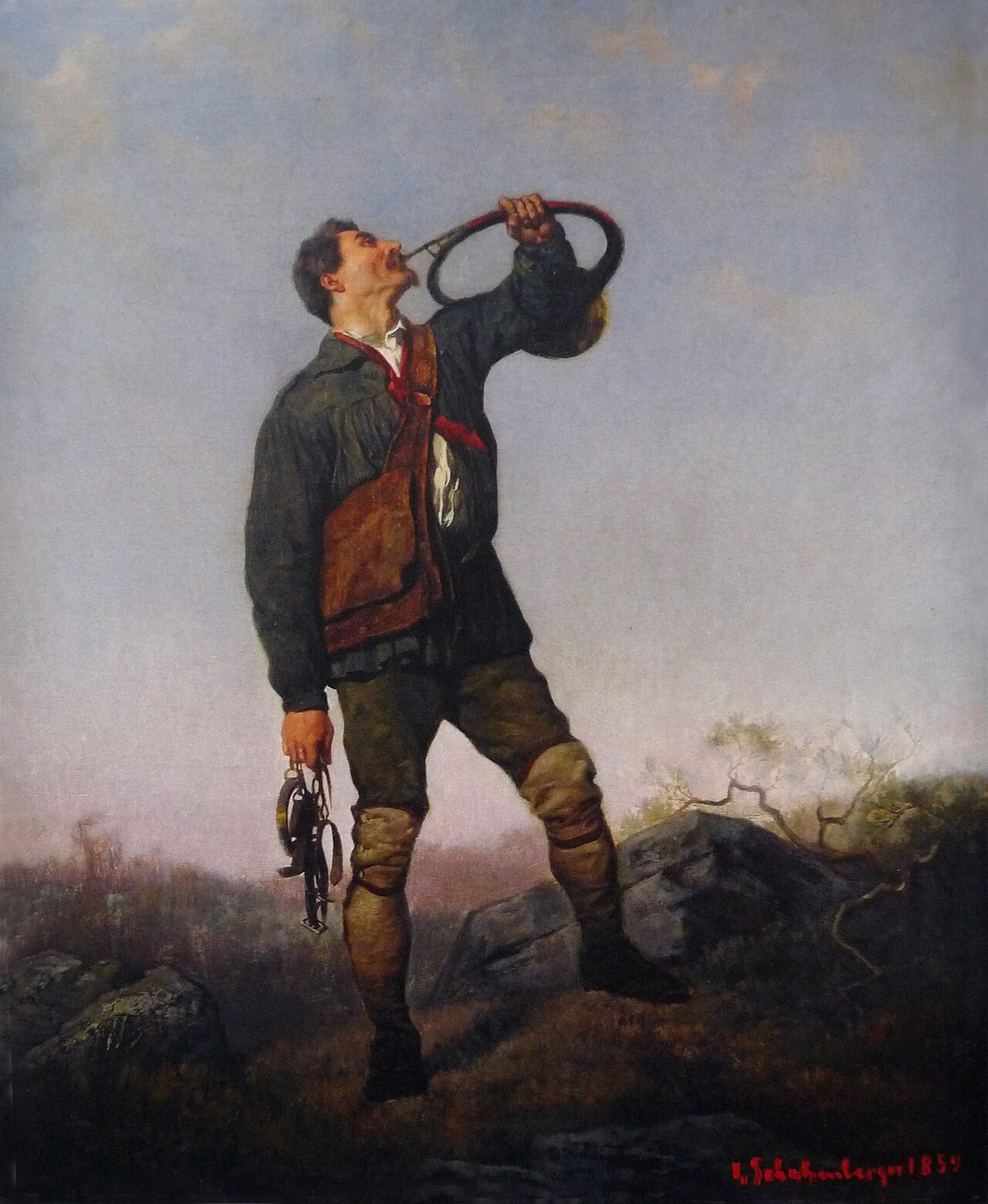 A Hunter Sounding a Horn by Louis-Frederic Schützenberger