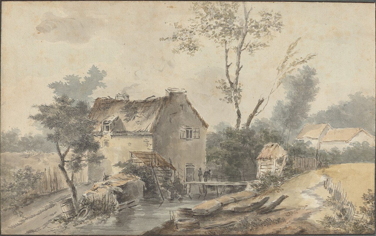 Mill with Bridge and Figures by Louis-Gabriel Moreau