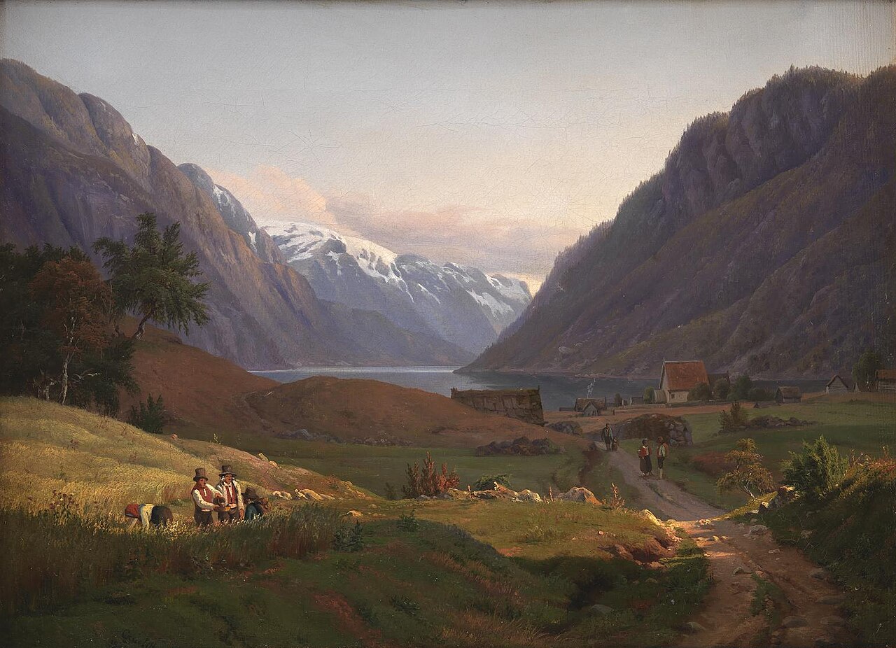 View of Odda at the Sør Fjord in Hardanger, Norway. Morning Light by Louis Gurlitt
