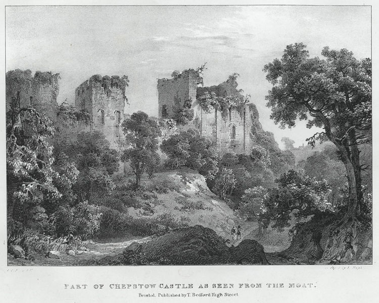 Part of Chepstow Castle as seen from the moat by Louis Haghe