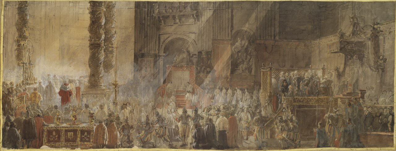 Gustavus III Attending Christmas Mass in 1783, in St Peter's, Rome by Louis Jean Desprez