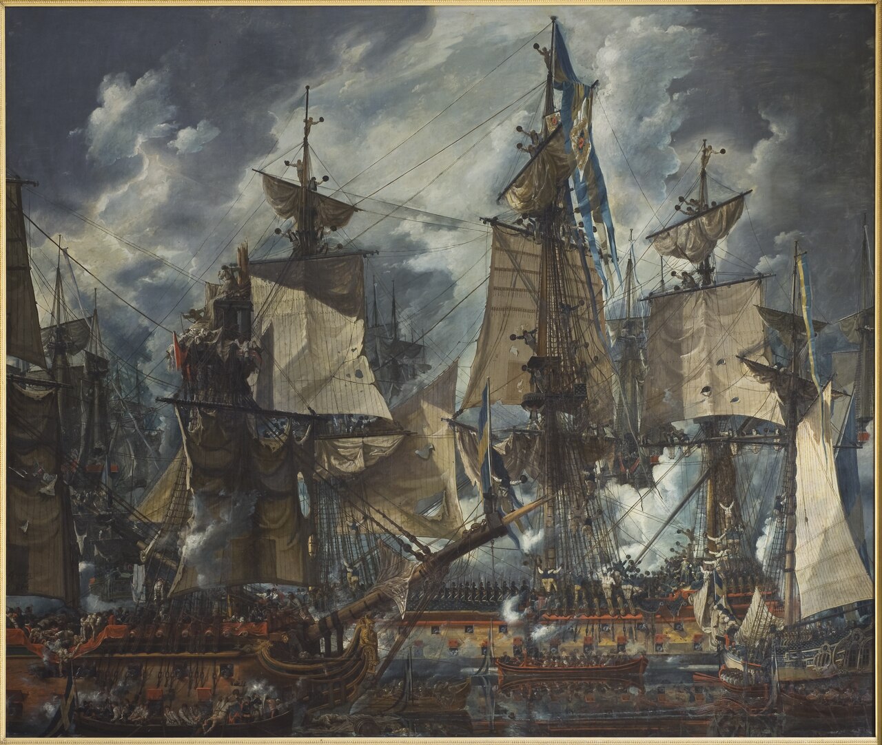 Svenska chefsskeppet Gustaf III efter slaget vid Hogland 1788 by Louis Jean Desprez