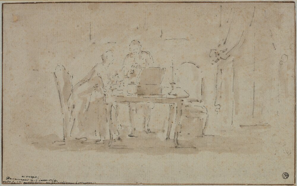 Man och kvinna i interiör by Louis Jean-Jacques Durameau