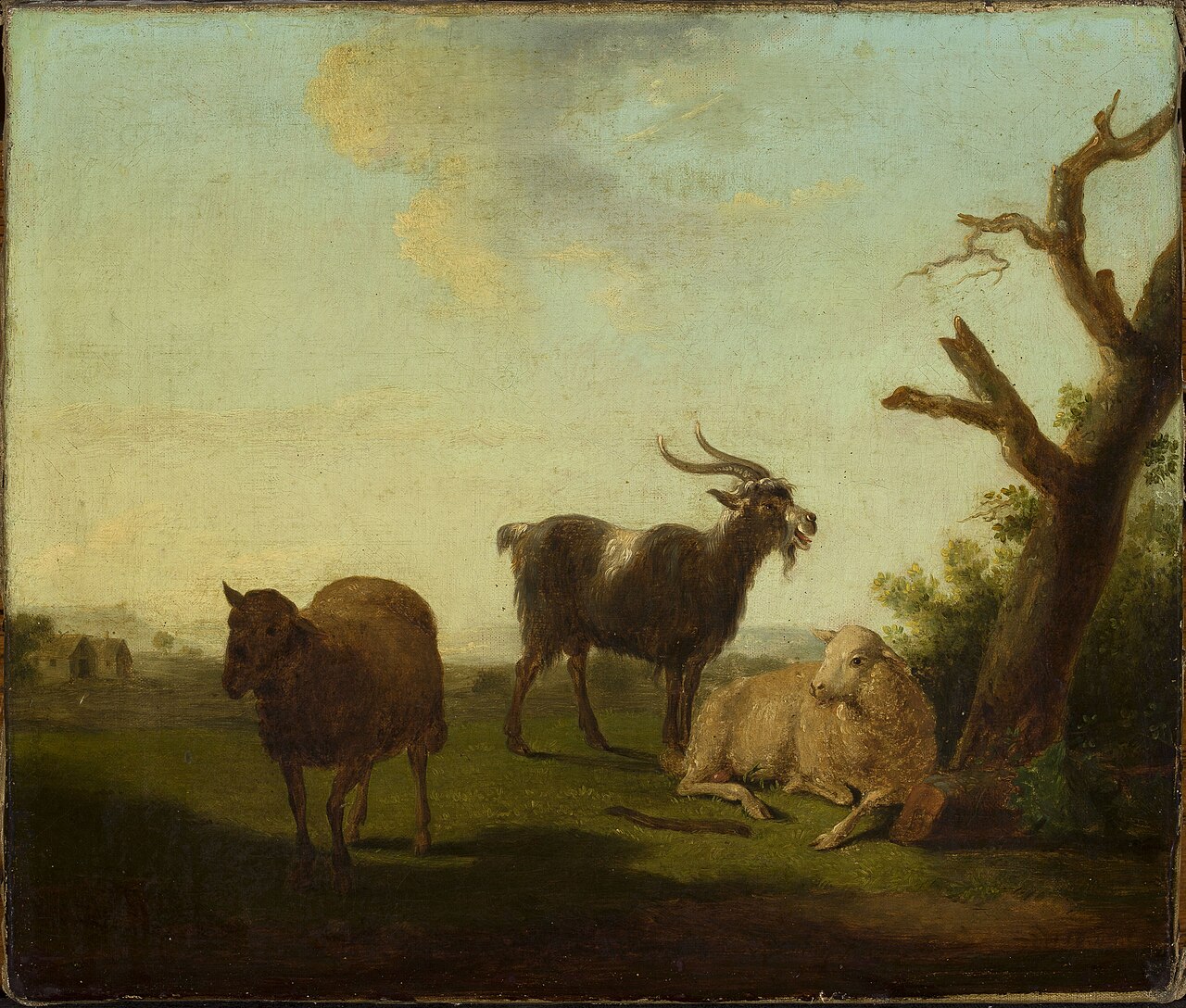 Pasture with sheep and a goat. by Louis Robbe