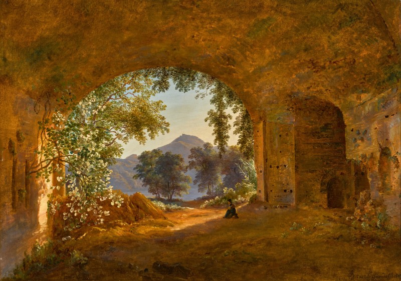 A Grotto with Castel Gandolfo Beyond by Louise-Joséphine Sarazin de Belmont