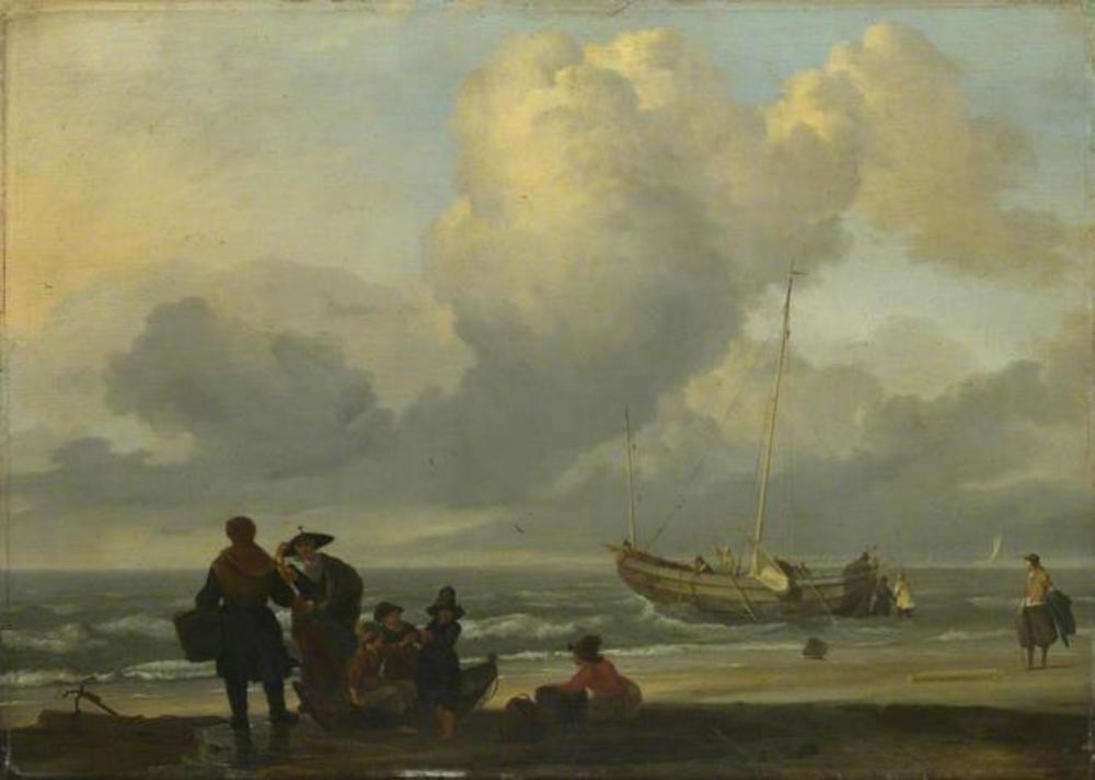 A Beach Scene with Fishermen by Ludolf Bakhuizen