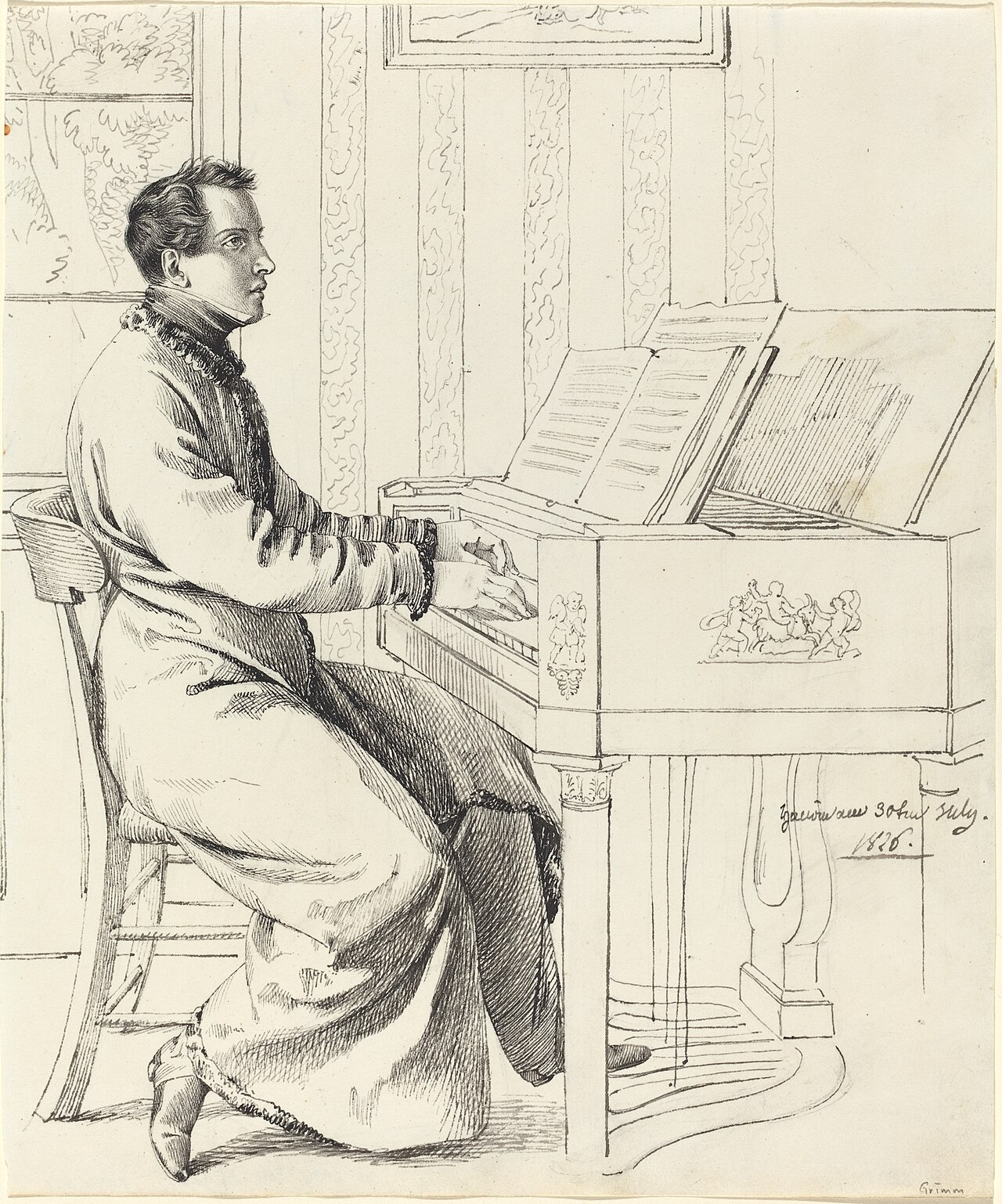 The Artist's Brother-in-Law, Ludwig Hassenpflug, Preparing to Play the Piano by Ludwig Emil Grimm