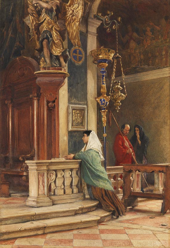 Prayer in a Venetian Church by Ludwig Passini