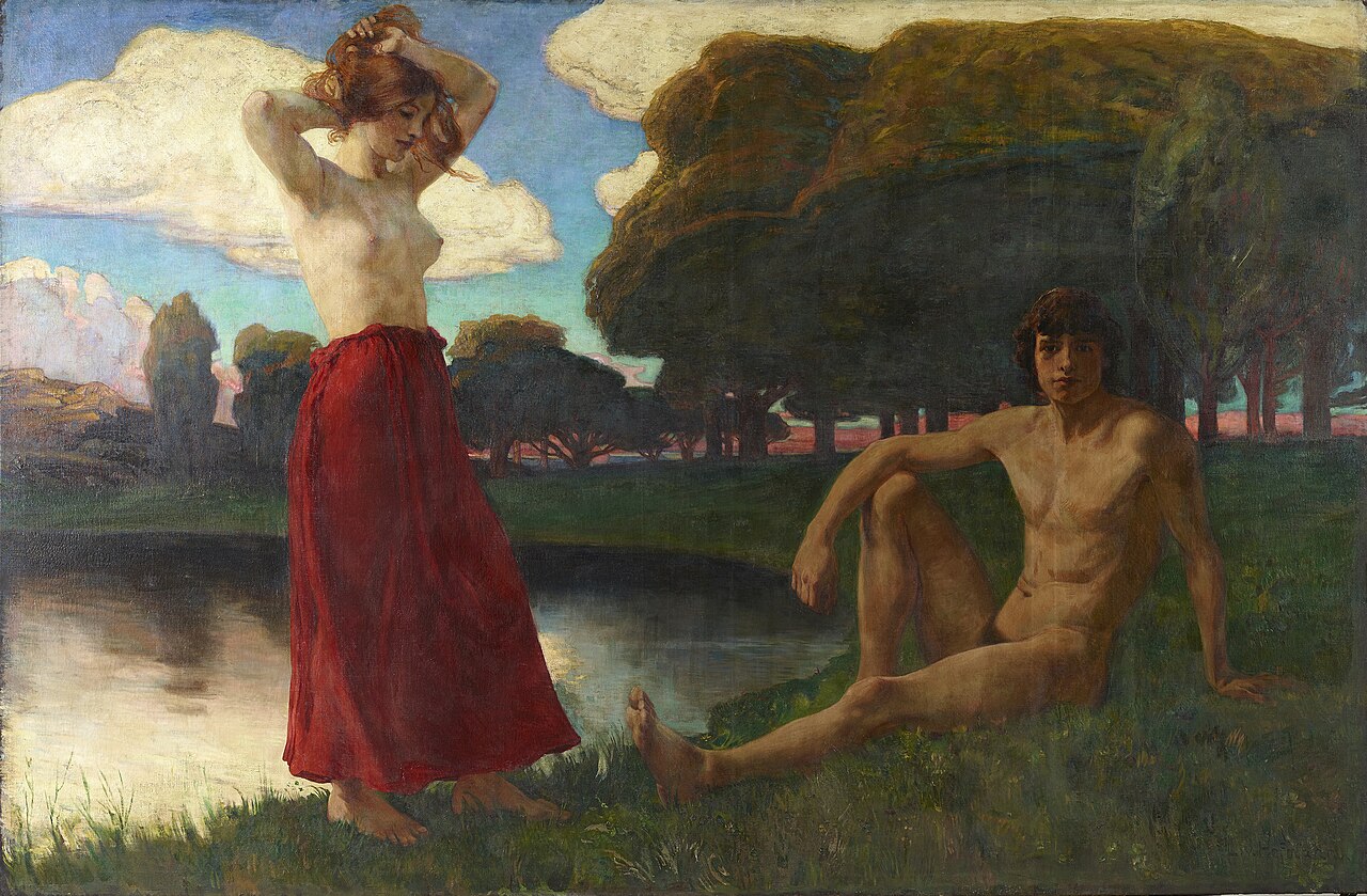 Idyll (Male and Female Semi-nude in the Landscape) by Ludwig von Hofmann