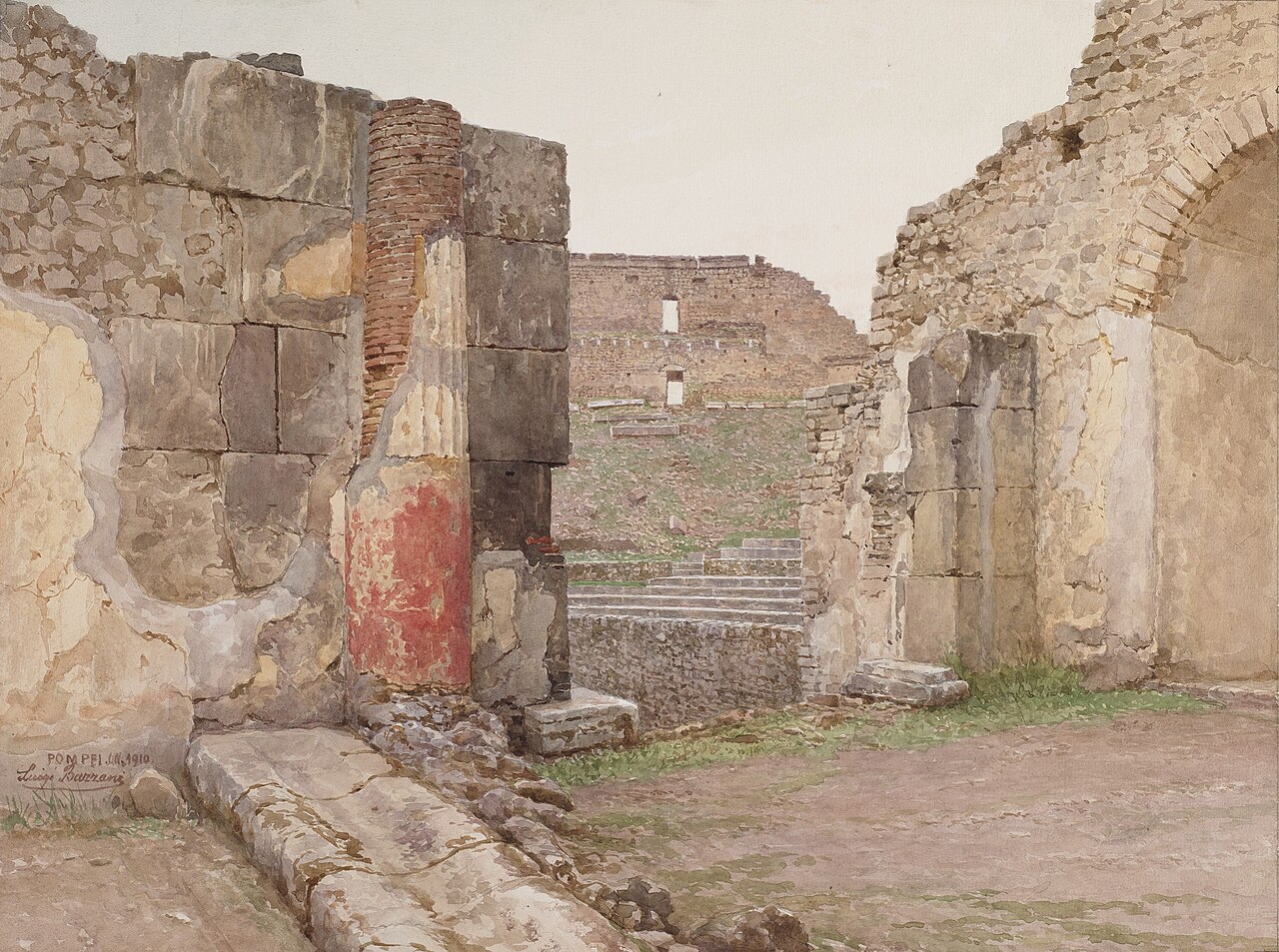 View of the Large Theater in Pompei by Luigi Bazzani