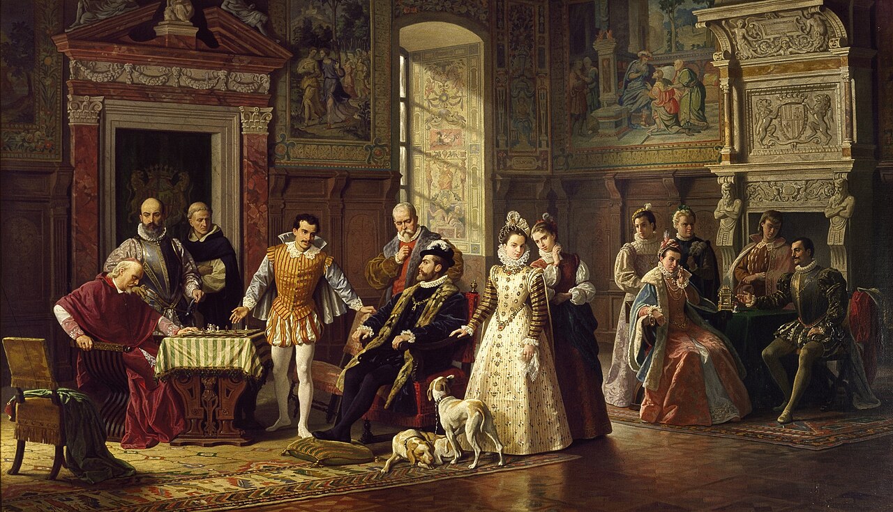 Leonardo da Cutro and Ruy Lopez play chess at the Spanish Court by Luigi Mussini