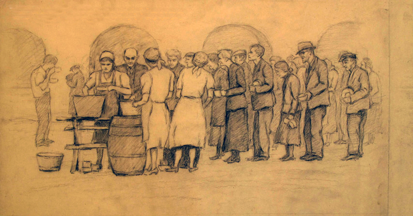 Queue for food by Malva Schalek