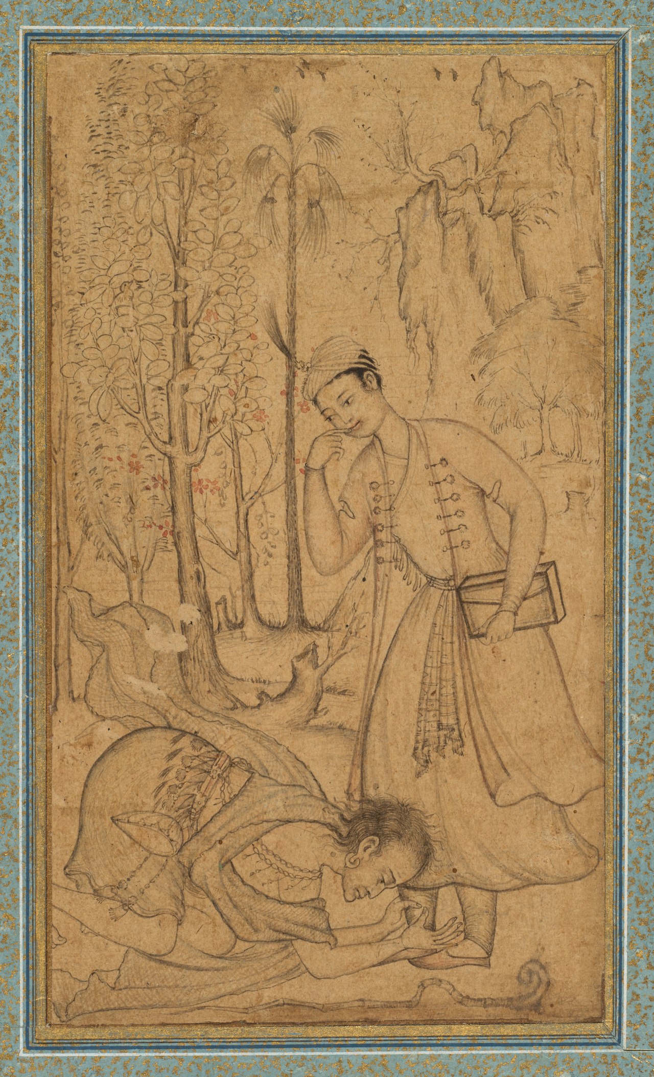 A holy man prostrating himself before a learned prince by Manohar Das