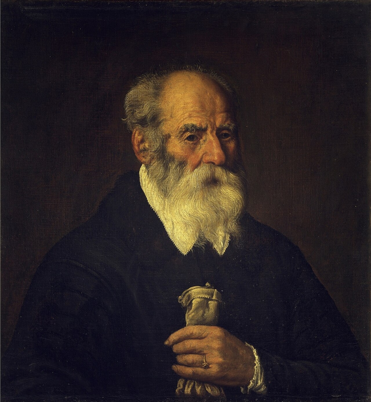 Portrait of an old man with gloves by Marco Antonio Bassetti