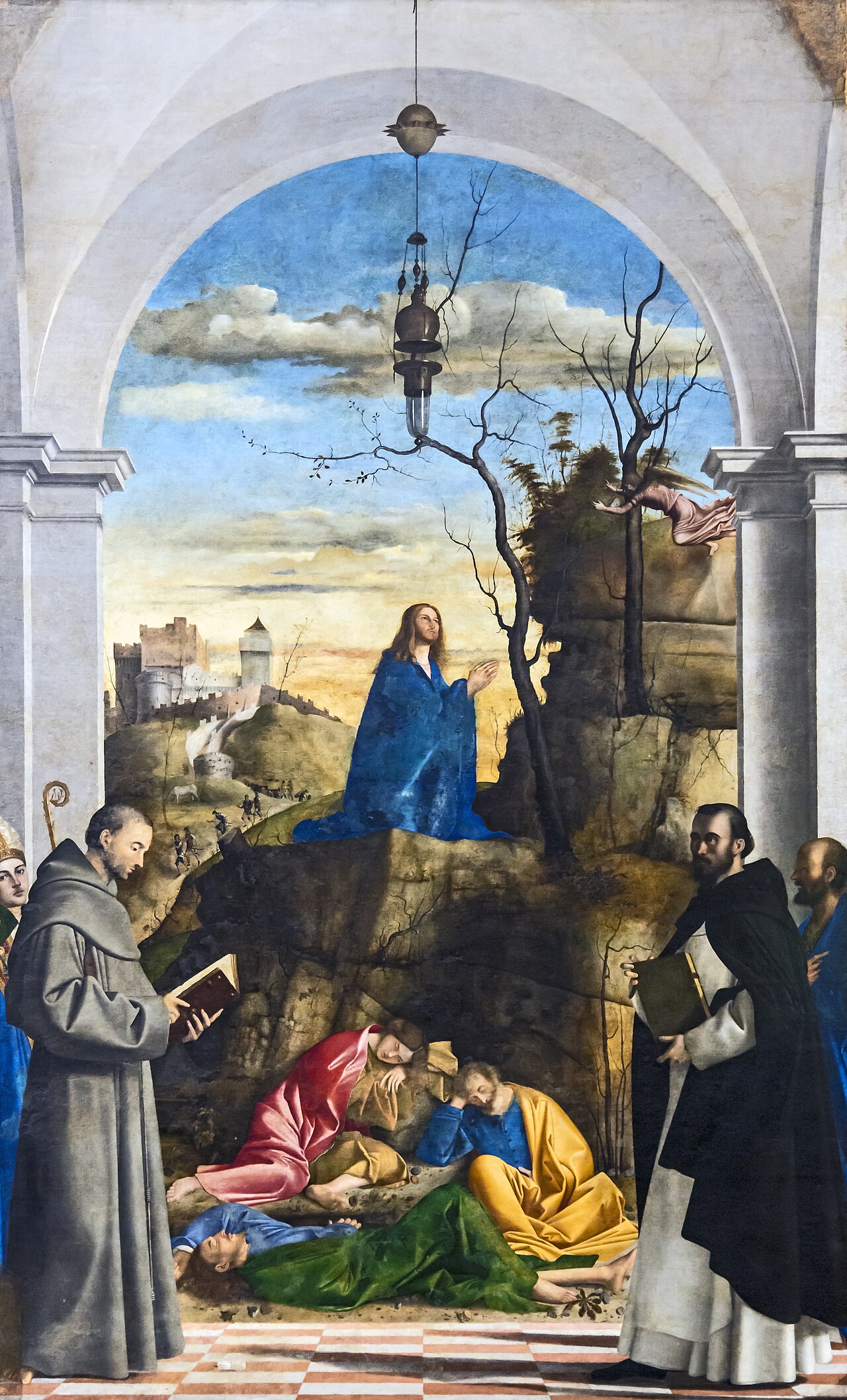 Agony in the Garden with Saints Louis of Toulouse, Francis, Dominic, and Mark by Marco Basaiti