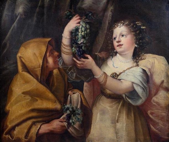 Young woman presenting a bunch of grapes by Marco Liberi
