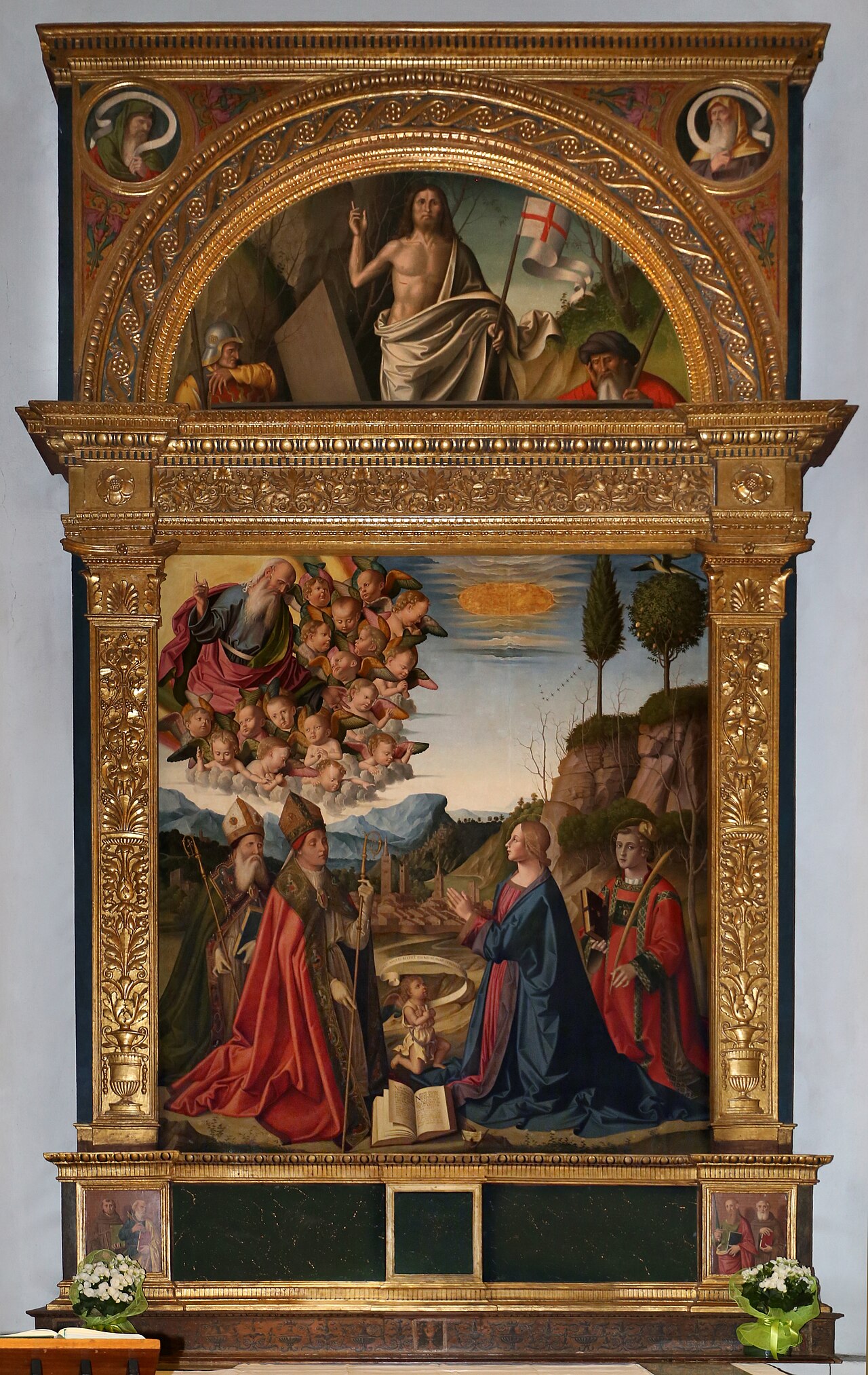 Immaculate Conception with God the Father and Saints Anselm, Augustine, and Stephen by Marco Palmezzano
