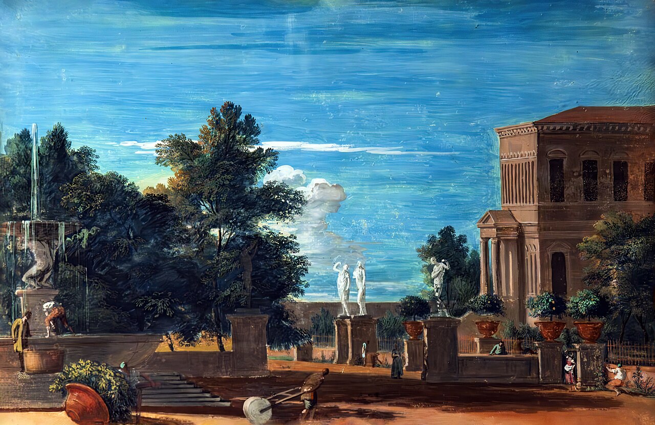 View of the park of a villa by Marco Ricci