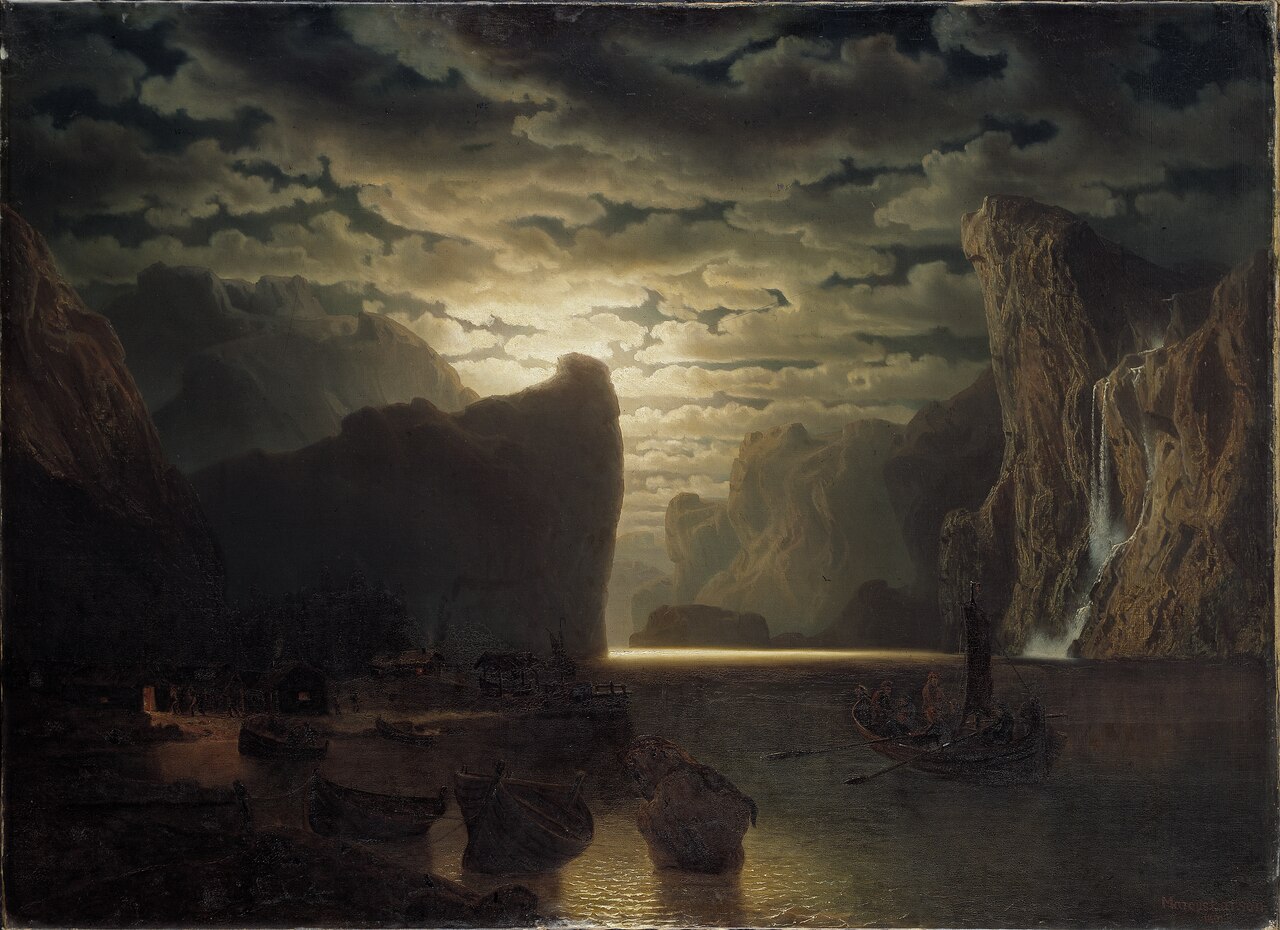 Norwegian Fjord in Moonlight. Motif from the Sogne-Fjord by Marcus Larson