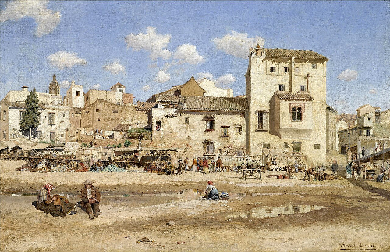 Village street scene by Mariano Barbasán Lagueruela