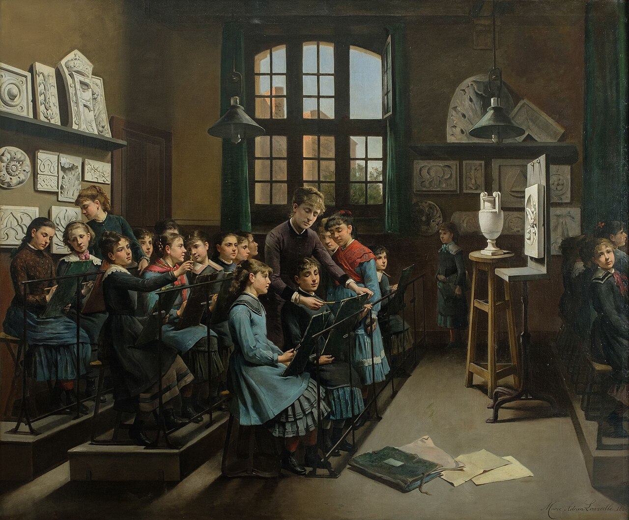 Drawing lessons at a local girls' school, Paris by Marie Adrien Lavieille