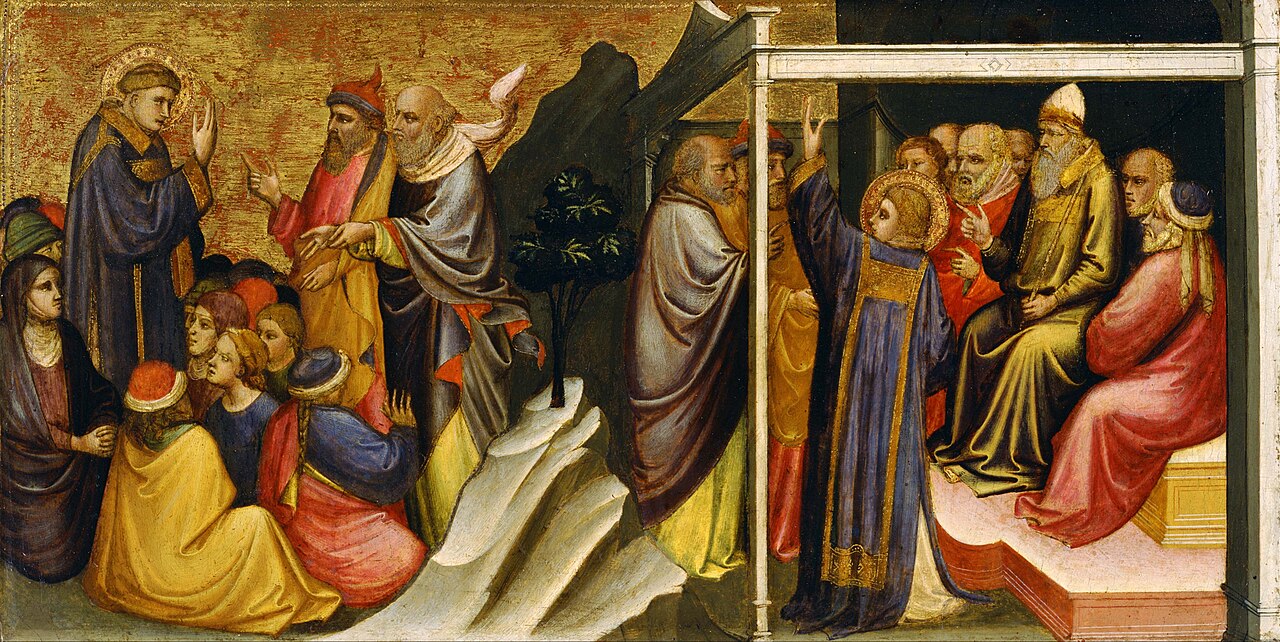 Predella Panel Representing the Legend of St. Stephen: St. Stephen Preaching / St. Stephen before the High Priest and Elders of the Sanhedrin by Mariotto di Nardo