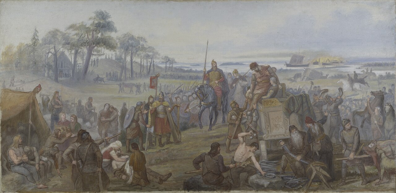 After the Battle of Fyrisvall. Proposed Decoration of the Walls in the Upper Hall of the NM by Mårten Eskil Winge