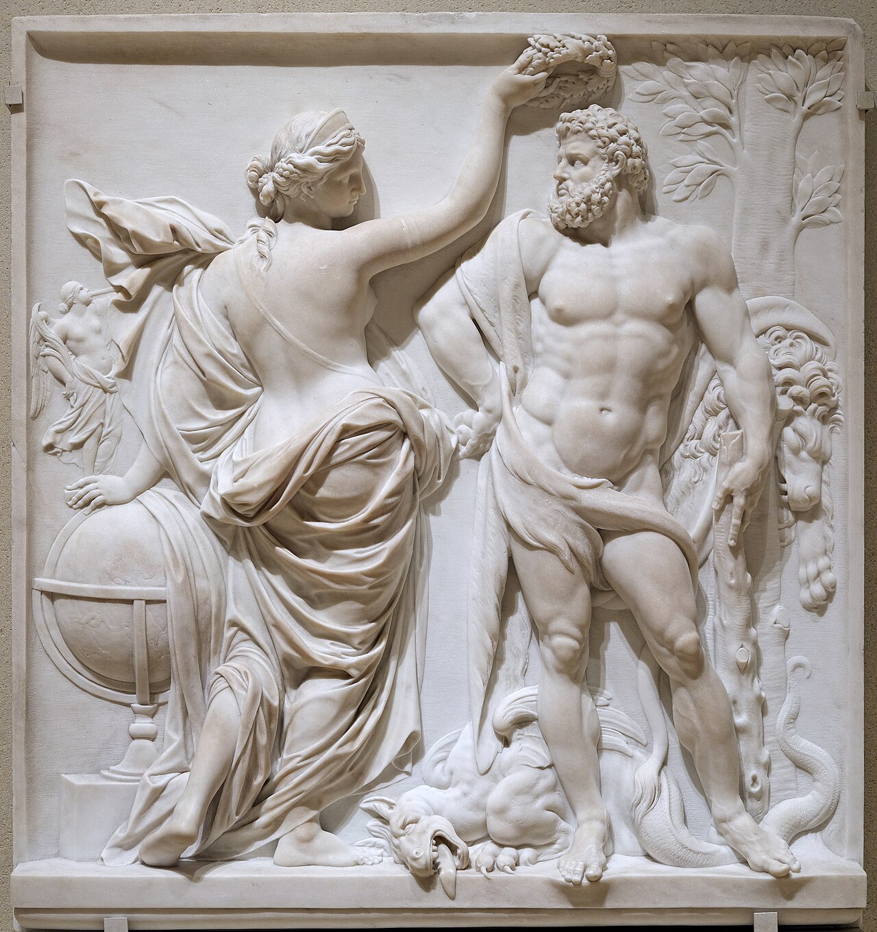 relief depicting Hercules crowned, by Martin Desjardins by Martin Desjardins