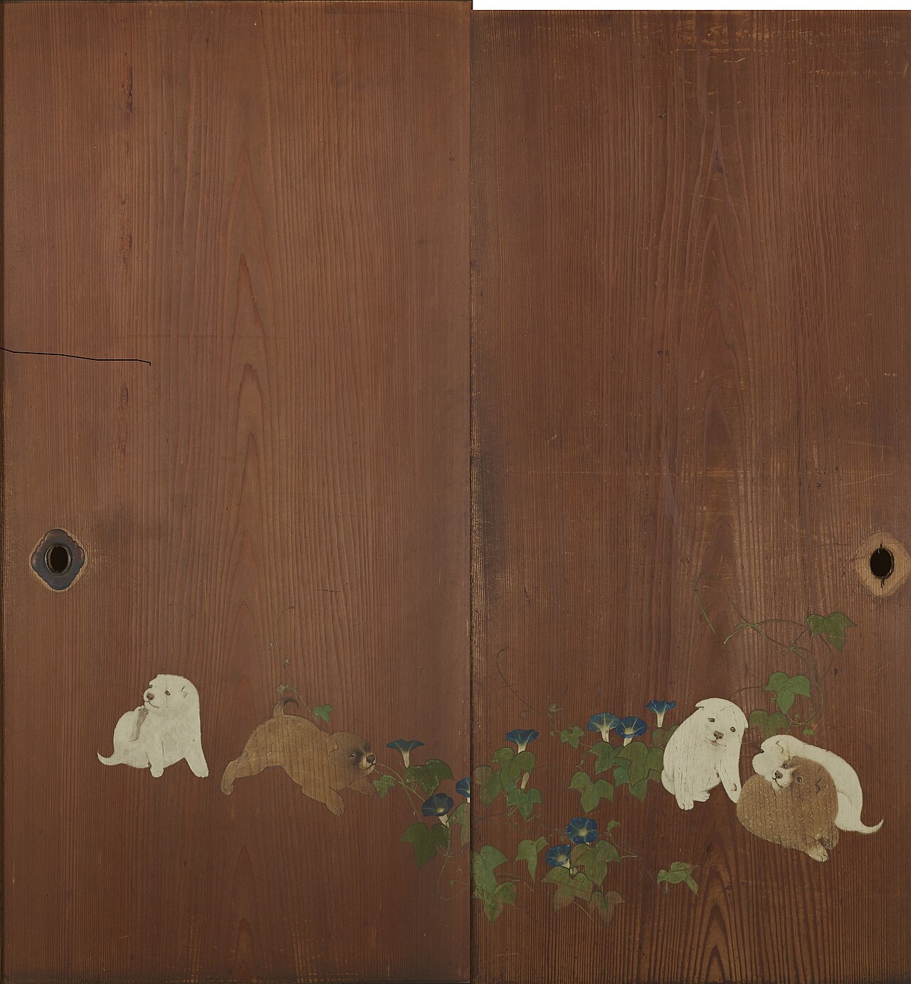 Morning Glories and Puppies by Maruyama Ōkyo