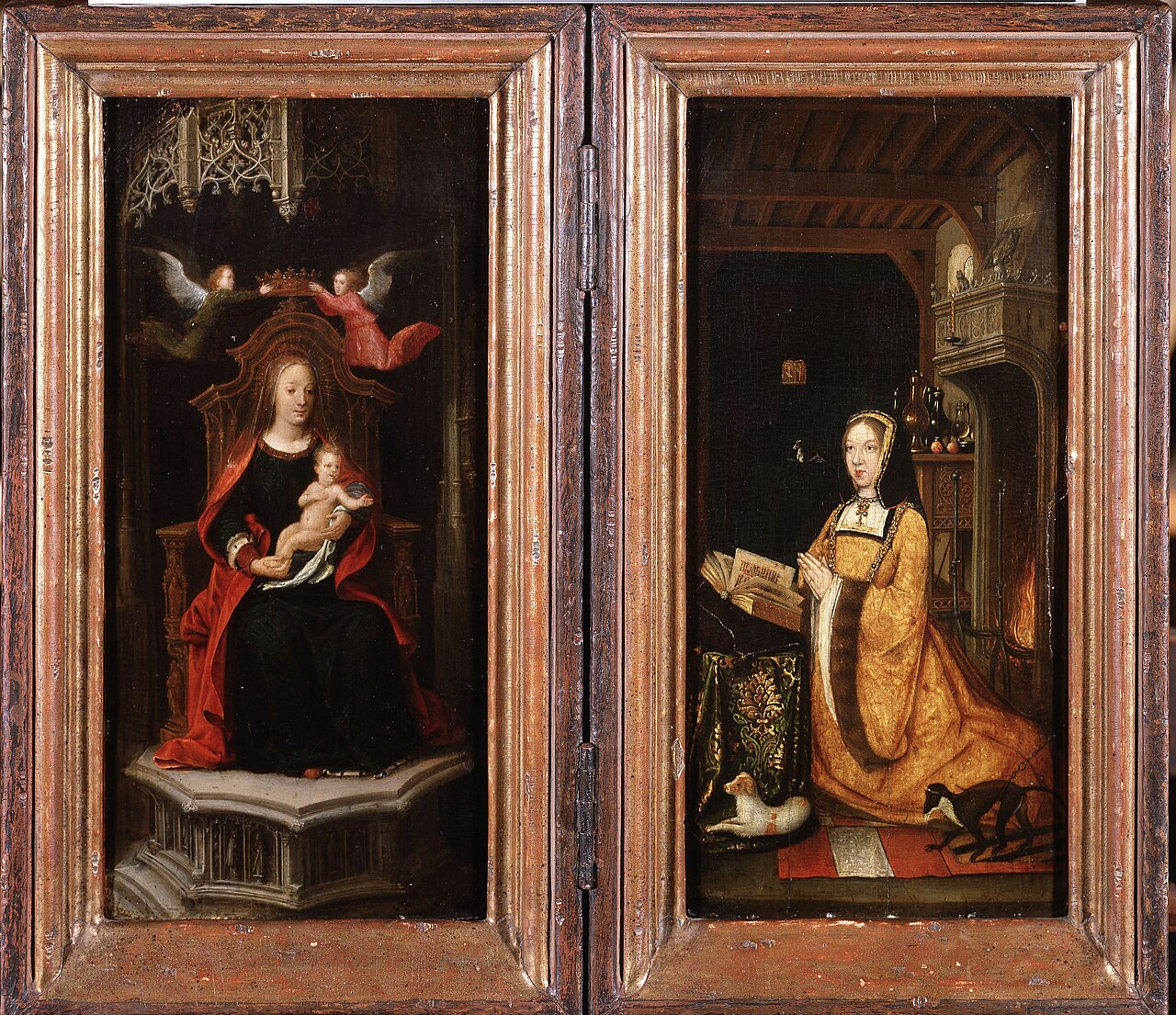 Diptych of Margaret of Austria with Virgin and Child crowned by two angels by Master of 1499