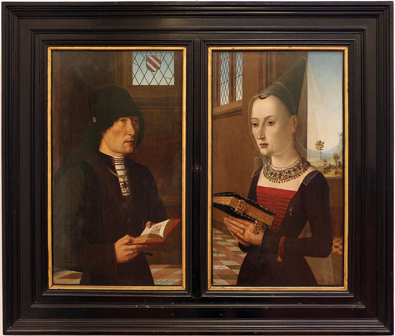 A Pair of Altarpiece Shutters: Portraits of Pierantonio Bandini Baroncelli and His Wife; Reverse in grisaille: The Annunciation by Master of the Baroncelli Portraits