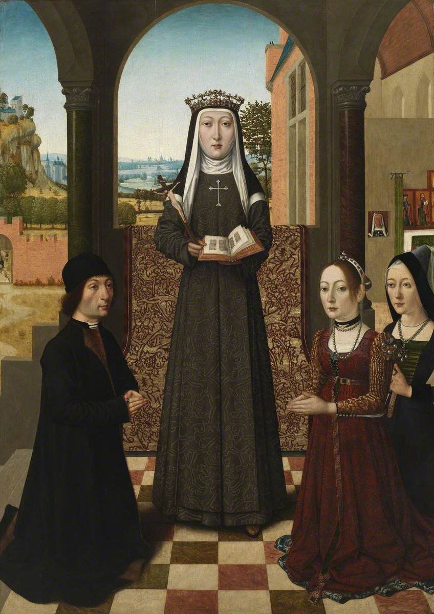 Saint Catherine of Bologna with Three Donors by Master of the Baroncelli Portraits