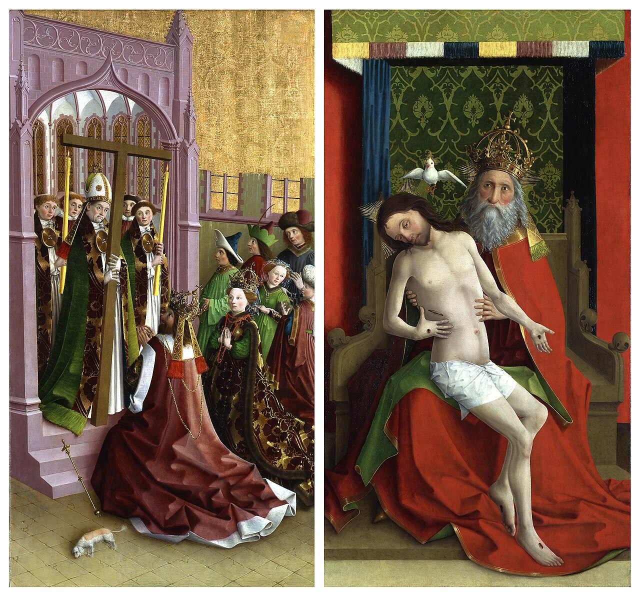 The veneration and dedication of the Holy Cross to the church by Emperor Constantine and his mother Helena by Master of the Darmstadt Passion