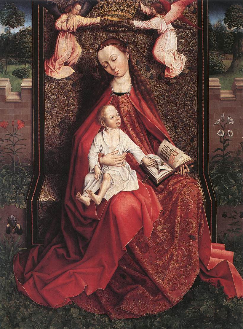 Madonna crowned by angels by Master of the Embroidered Foliage