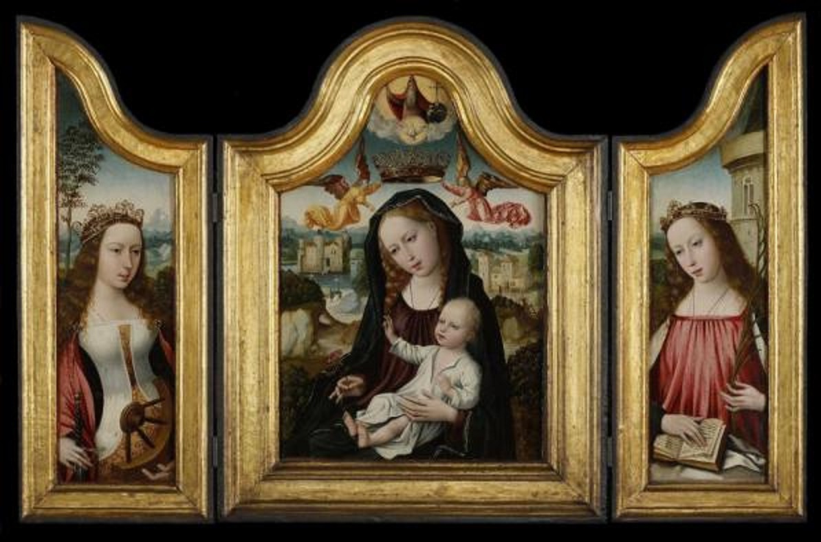 Triptych Madonna and Child with Saints Catherine and Barbara by Master of the Legend of the Magdalene